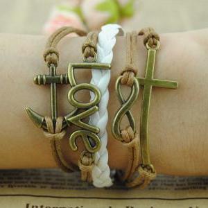 Handmade Braided Leather Bracelet With Antique..