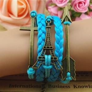 Handmade Wax Rope Bracelet, Eiffel Tower..