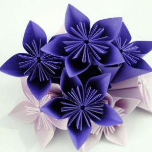 Handmade Paper Origami Flowers Purple And Lavender..