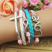 Handmade Love bracelet, cross bracelet infinity bracelet,antique silver bracelet, adjustable wax ropes bracelet for girls-personalized gift