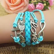 Handmade Jewelry,Silver Infinity Bracelet love Bracelet owl bracelet anchor bracelet Wax Rope&Braid Leather Bracelet ,personalized gift