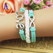 Infinity love bracelet - white braid leather bracelet,antique silver,wax cords bracelet for girls,wish bracelet,handmade bracelet-free gift