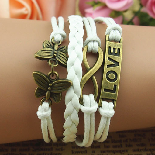 Handmade Bracelet In Antique Bronze,infinity Bracelet,butterflies Bracelet,love Bracelet,wax Cords Leather Bracelet,personalized Bracelet
