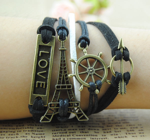 Love Motto,eiffel Tower Bracelet,infinity Love,cupid Arrow Bracelet,black Braid Cords Jewelry ,christmas Personalized Gift