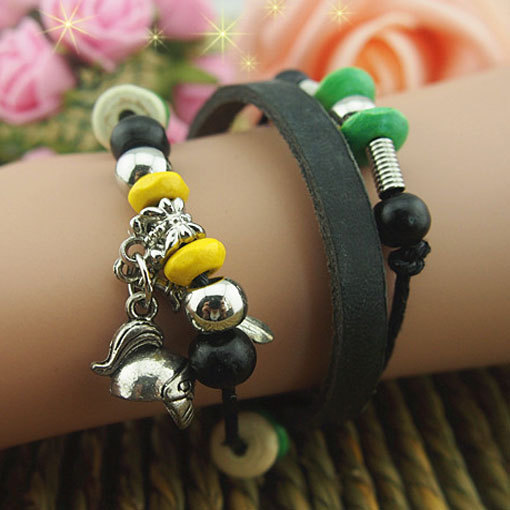 Cuff Leather Ropes Bracelets,personalized Charm Bracelets, Metal Pendant Bracelet,wooden Beads Bracelet,wax Cords Adjustable Bracelet Gift
