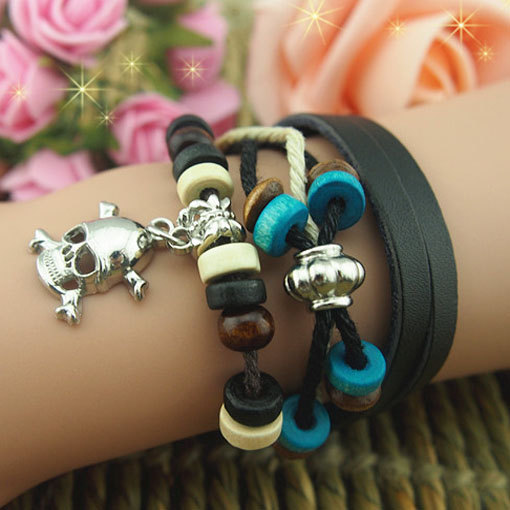 Popular Jewelry Punk Skull Series Leather Bracelet Low Price Handmade  Jewelry