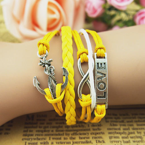 Yellow Charm Bracelet infinity Love Anchor Bracelets Yellow Wax