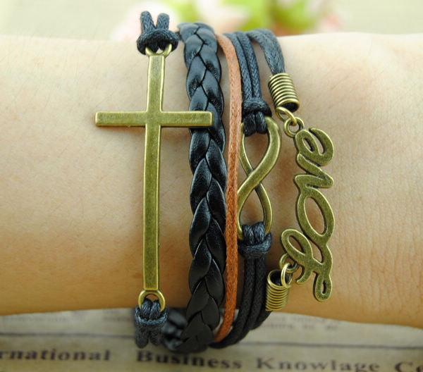 Wholesale Charm Bracelet,infinity Bracelet,love Bracelet,cross Bracelet,black Braided Leather Bracelet,wax Ropes Bracelet, Gift-personalized