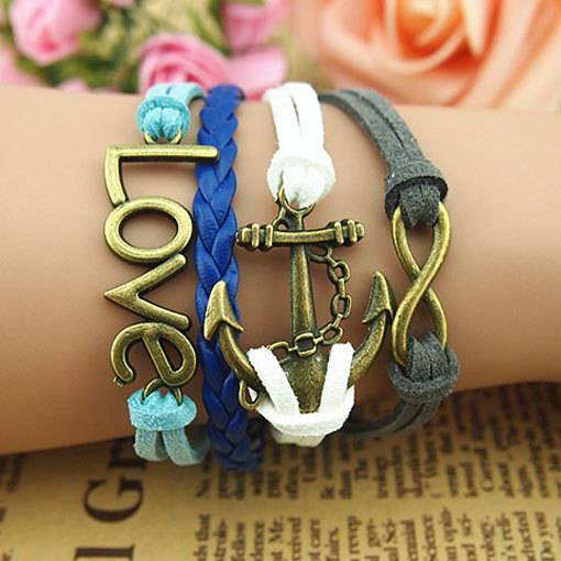 Infinity Bracelet ,handmade Love Bracelet,anchor Antique Silver Bracelet,birthday Gift Bracelet,wax Cords Bracelet, Adjustable Bracelet