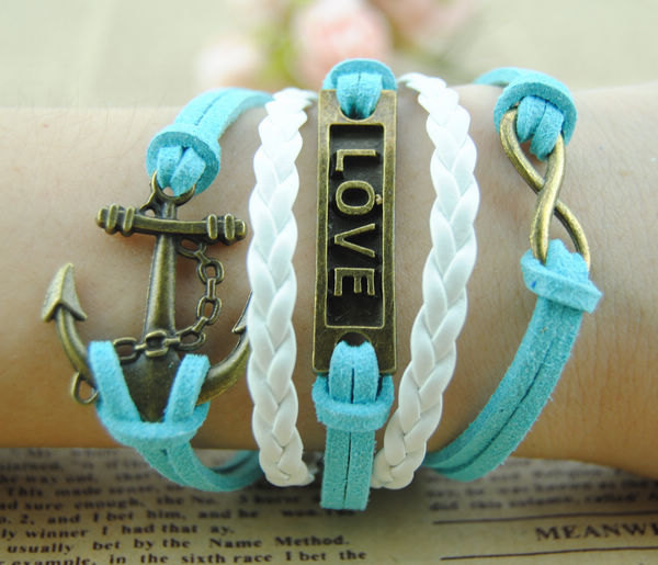 Charm Bracelet,infinity Bracelet, Believe Bracelet, Anchor Bracelet, Handmade Wax Cords Bracelet,braid Leather Bracelet, Personalized Gift