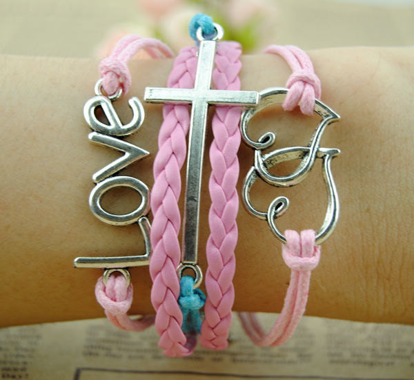 Infinity Bracelet,love Bracelet, Double Heart Charm Bracelet,cross Bracelet-bridesmaid Bracelet, Friendship Bracelet,personalized - Gift