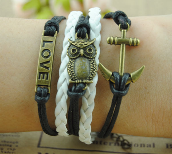 Infinity Bracelet,owls Bracelet ,anchor Bracelet,infinity Love Hand Chain,cute Owls,braid Leather,antique Bracelet Friendship Christmas Gift