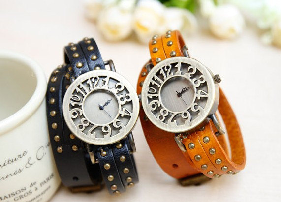 6 Colors,rivet Double Wrap Leather Wrist Watch,wrist Watch For Boys And Girls,hanmade Watch Bracelet,vintage Wrist Watch,quartz Watch -b14