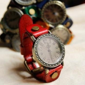 6 Colors wrist watch,leather wrist watch, simple leather band wrist watch, leather rivet watch,vintage watch,handmade wirst watch -B22